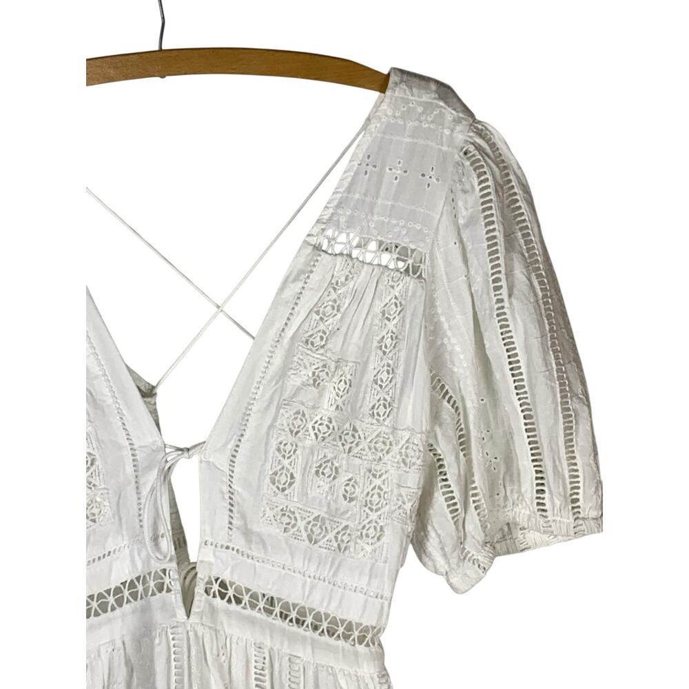 Urban Outfitters White Eyelet Puff Sleeve Mini Dress Size L Coquette Flirty - Picture 4 of 8